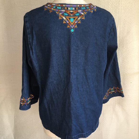 Bob Mackie Vintage Embroidered Denim Shirt Jacket - Picture 6 of 8